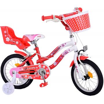 Bicicleta Volare Lovely pentru fete, culoare rosu/alb, 14 inch, frana de mana fata si spate