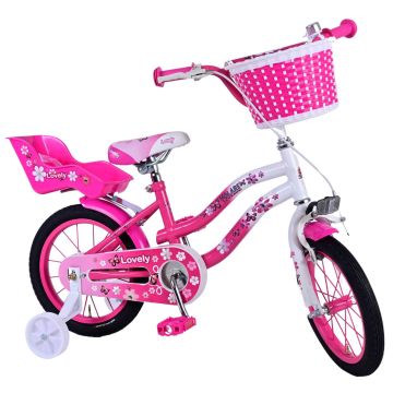 Bicicleta Volare Lovely pentru fete, culoare roz/alb, 16 inch, frana de mana fata si contra