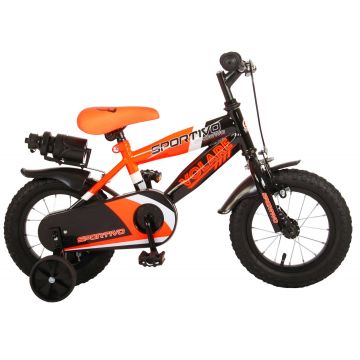 Bicicleta Volare Sportivo pentru baieti, 12 inch, culoare portocaliu-neon/negru, frana de mana + contra