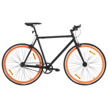 vidaXL Bicicletă cu angrenaj fix, negru și portocaliu, 700c, 59 cm