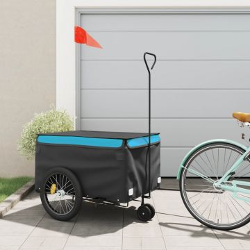 vidaXL Remorcă pentru biciclete, negru și albastru, 45 kg, fier