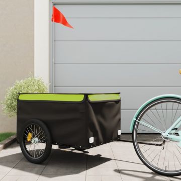 vidaXL Remorcă pentru biciclete, negru și verde, 45 kg, fier