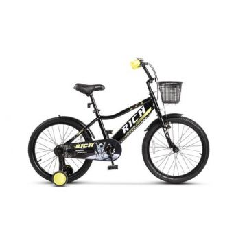 Bicicleta Copii 7-10 ani Rich R2005A, Roti 20 Inch, Frana fata V-Brake, Frana Spate Tambur, Roti Ajutatoare (Negru/Verde)