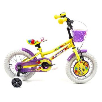 Bicicleta Copii Dhs 1402 - 14 Inch, Galben-Mov