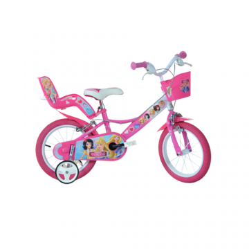 Bicicleta copii Dino Bikes Printese, roti 14inch, roti ajutatoare (Roz)