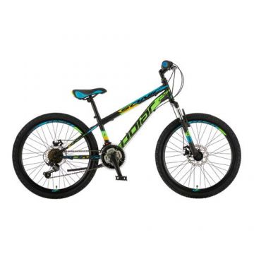 Bicicleta Copii Polar Sonic Fs, Roti 24inch, Frane mecanice pe disc, 18 viteze (Negru/Verde)