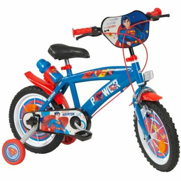 Bicicleta cu roti ajutatoare si sticluta de apa cu suport Superman 14 inch