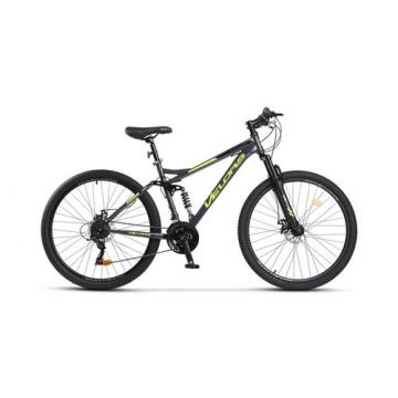 Bicicleta MTB-Full Suspension Velors MATADOR V2761D, Shimano Tourney TZ500D, 21 Viteze, Roti 27.5 Inch, Frane pe Disc (Gri/Galben)