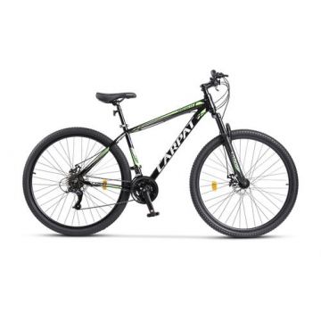 Bicicleta MTB-HT Carpat SPARTAN C2958B, Schimbator Index HE-M50, 7 viteze, Roti 29 Inch, Cadru Aluminiu, Frane pe Disc (Negru/Verde)