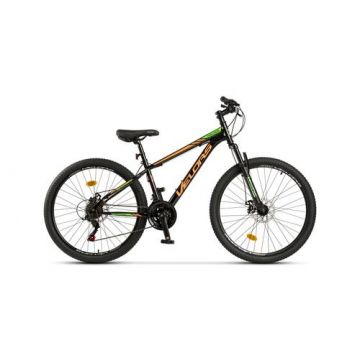 Bicicleta MTB-HT Velors Challange V2610A, Roti 26 Inch, Manete Schimbator Secventiale 21 Viteze, Frane Disc fata/spate (Negru/Portocaliu)