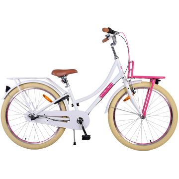 Bicicleta pentru fete Volare Excellent, 3 viteze, 24 inch, culoare alb/roz, frana de mana fata si spate