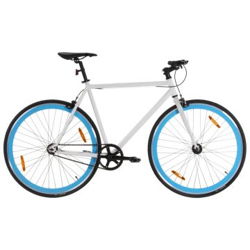 vidaXL Bicicletă cu angrenaj fix, alb și albastru, 700c, 59 cm