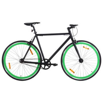 vidaXL Bicicletă cu angrenaj fix, negru și verde, 700c, 59 cm