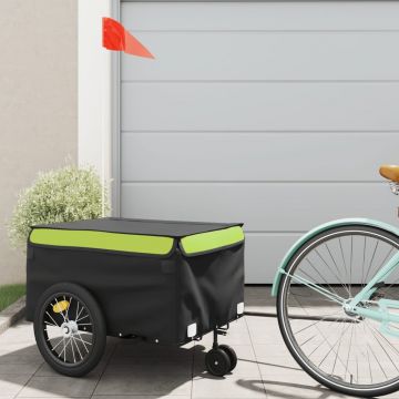 vidaXL Remorcă pentru biciclete, negru și verde, 45 kg, fier