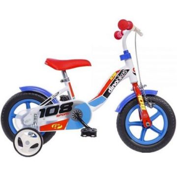 Bicicleta copii 2-3 ani, 10 inch, Sport Alb Si Albastru Cu Frana, Dino Bikes DB108FL0506WB