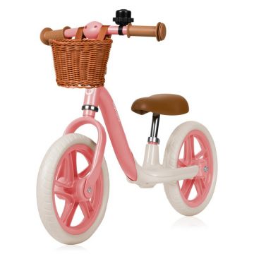 Bicicleta fara pedale, Lionelo, Alex Plus, Usoara, Cu ghidon si sa reglabile, Include cos depozitare si sonerie, Din otel, Cu roti din spuma EVA, 12 inch, Pink Rose