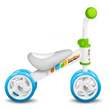 Bicicleta fara pedale, Skids, Baby Walker, Cu 4 roti din spuma, Pana la 20 kg, Otel, Manere moi, 12 luni+, Blue/White