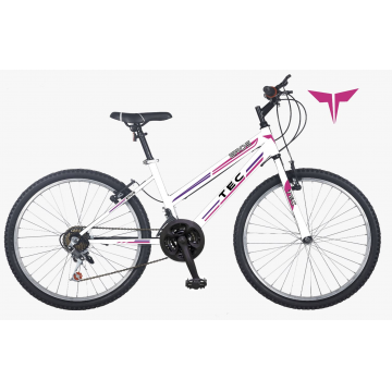Bicicleta MTB TEC Eros, culoare alb/roz/mov, roata 26