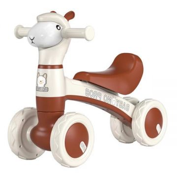 Bicicleta cu 4 Roti fara Pedale Oita Teno®, structura stabila, cap luminos, functie cu muzica, lansator de baloane incorporat, 80 x 58 x 51 cm, 1-3 ani, maro