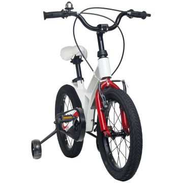Bicicleta pentru copii KidsCare cu cadru din magneziu roti 16 inch cu roti ajutatoare alba, varsta 5-8 ani, scaun si ghidon reglabile pe inaltime, frana de mana pe ambele roti, claxon pe ghidon Bicicleta pentru copii KidsCare cu cadru din magneziu roti 16 inch cu roti ajutatoare alba, varsta 5-8 ani, scaun si ghidon reglabile pe inaltime, frana de mana pe ambele roti, claxon pe ghidon