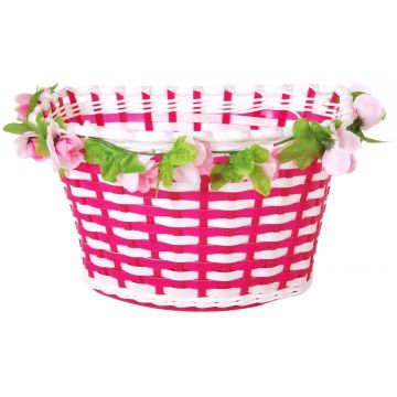 Cos de biciclete impletit Volare, model cu flori, culoare roz/alb
