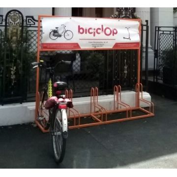 Rastel biciclete cu 5 locuri si zona banner Portocaliu