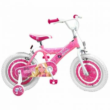 Stamp - Bicicleta cu pedale , Barbie, 16 , Cu roti ajutatoare, Roz