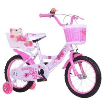 Bicicleta Bear, alb roz 16 inch pentru fetite cu intre 3-7 ani, cu ursulet inclus