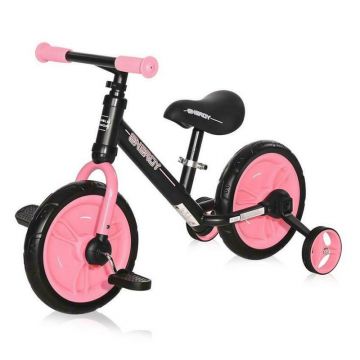 Lorelli Junior - Bicicleta cu pedale Energy, 12 , Cu roti ajutatoare, Negru/Roz