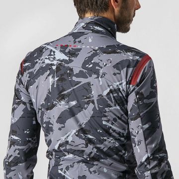 Castelli - Jacheta ciclism vreme rece si vant, maneca lunga Perfetto Ros LS jacket - camuflaj gri negru albastru rosu