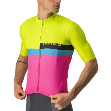 Castelli - tricou ciclism maneca scurta A Blocco - galben fluo magenta albastru