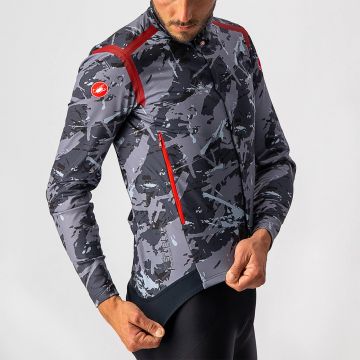 Castelli - Jacheta ciclism vreme rece si vant, maneca lunga Perfetto Ros LS jacket - camuflaj gri negru albastru rosu
