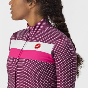 Castelli - tricou ciclism maneca lunga pentru femei Volare LS jersey roz ciclam Alb