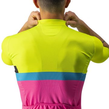Castelli - tricou ciclism maneca scurta A Blocco - galben fluo magenta albastru