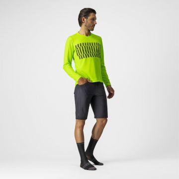 Castelli - tricou ciclism pentru barbati, maneca lunga Trail Tech LS Tee jersey - galben electric fluo lime negru