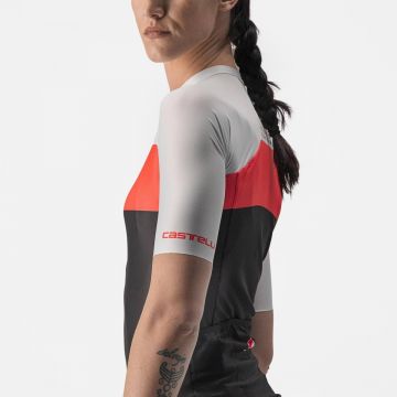 Castelli - tricou ciclism pentru femei, maneca scurta Aero Pro jersey - alb roz briliant negru