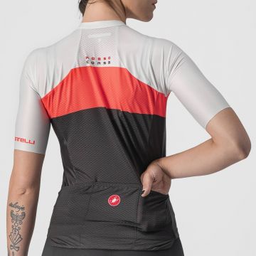 Castelli - tricou ciclism pentru femei, maneca scurta Aero Pro jersey - alb roz briliant negru