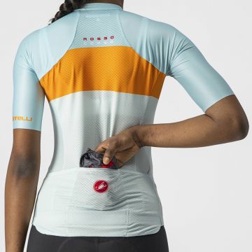 Castelli - tricou ciclism pentru femei, maneca scurta Aero Pro jersey - albastru deschis bleu portocaliu