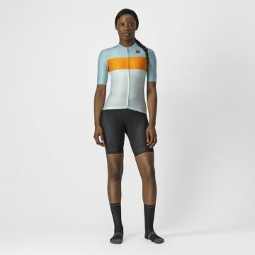 Castelli - tricou ciclism pentru femei, maneca scurta Aero Pro jersey - albastru deschis bleu portocaliu