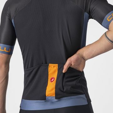 Castelli - tricou pentru ciclism cu maneca scurta Entrata IV - negru albastru portocaliu