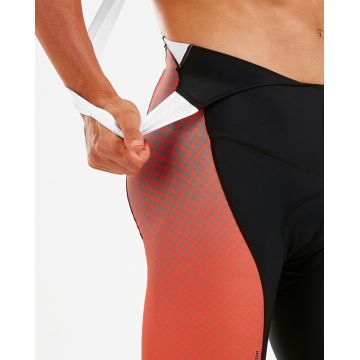 2XU - pantaloni scurti ciclism Elite Cycle Bib Shorts - negru mesh texturat portocaliu