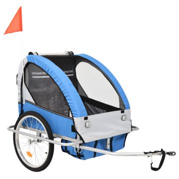 vidaXL Remorcă bicicletă & cărucior copii 2-în-1, albastru și gri