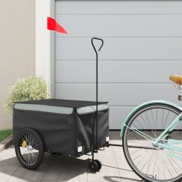 vidaXL Remorcă pentru biciclete, negru și gri, 30 kg, fier