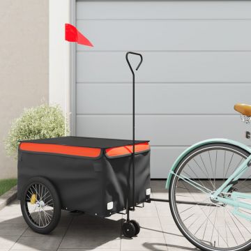 vidaXL Remorcă pentru biciclete negru/portocaliu, 30 kg, fier