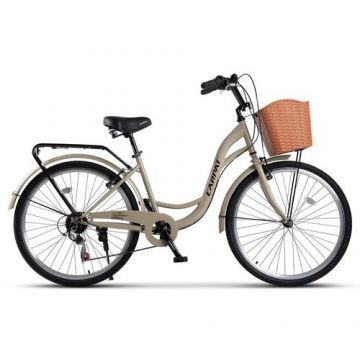 Bicicleta City Carpat C26263A, roti 26inch, 7 Viteze, cadru otel, Bej/Negru