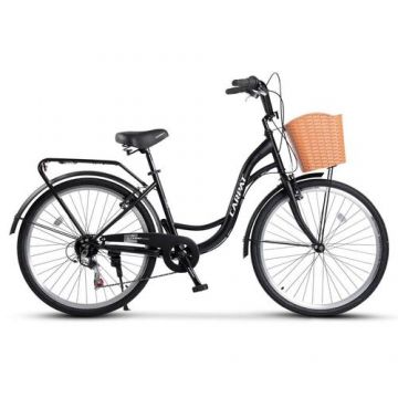 Bicicleta City Carpat C26263A, roti 26inch, 7 Viteze, Sistem franare V-brake, Negru/Alb