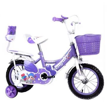 Bicicleta copii 3 - 6 ani, Roti 14 inch, Mov, Doua locuri, Roti ajutatoare, Frane
