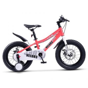 Bicicleta Copii 4-6 ani Velors V16345A, roti 16inch, Sistem de franare mecanic pe disc, Cadru din otel, Roz