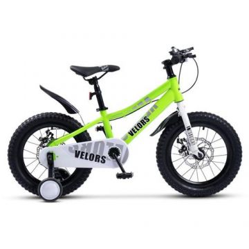 Bicicleta Copii 4-6 ani Velors V16345A, roti 16inch, Sistem de franare mecanic pe disc, Cadru din otel, Verde