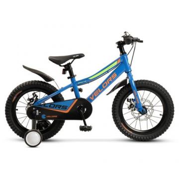 Bicicleta Copii 4-6 ani Velors V16345A, roti 16inch, Sistem franare pe disc, cadru otel,  Albastru/Verde